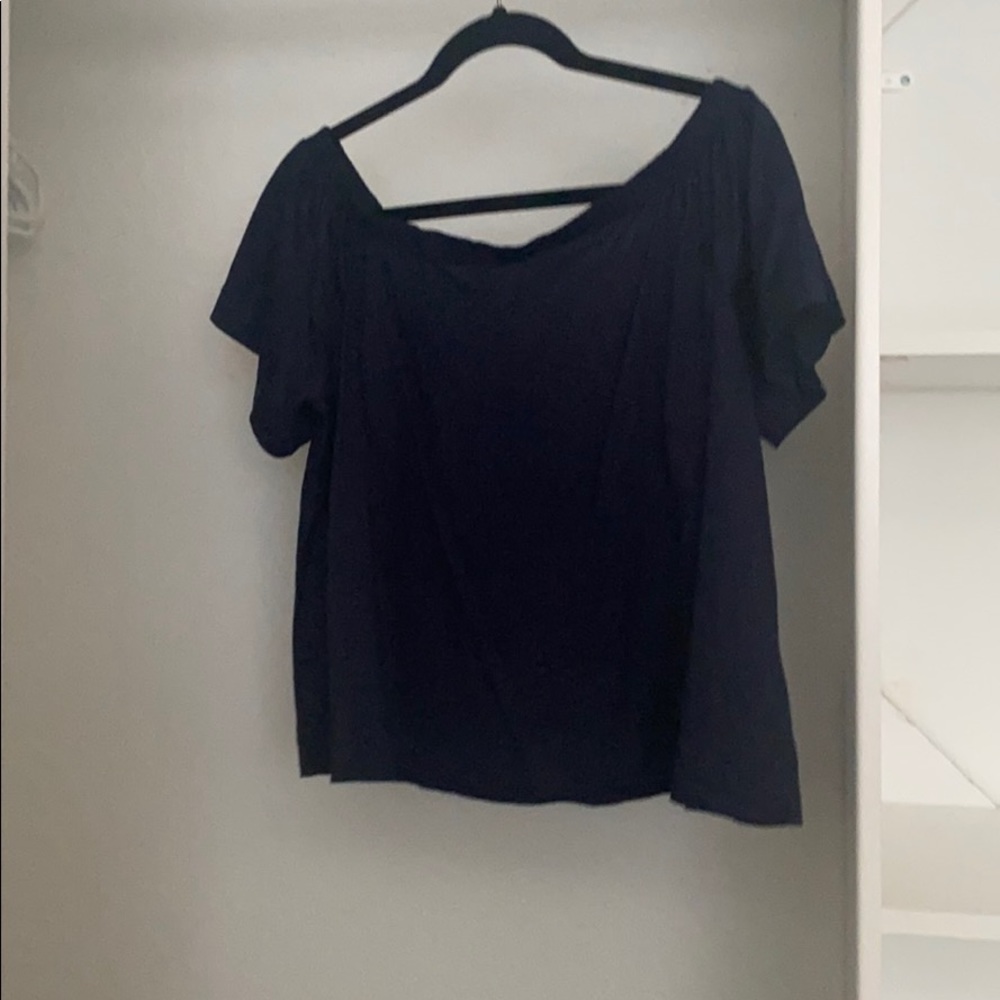 Navy off shoulder top with bow back